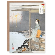 Ogata Gekko Japanese Art Card Woman Watching Fireworks
