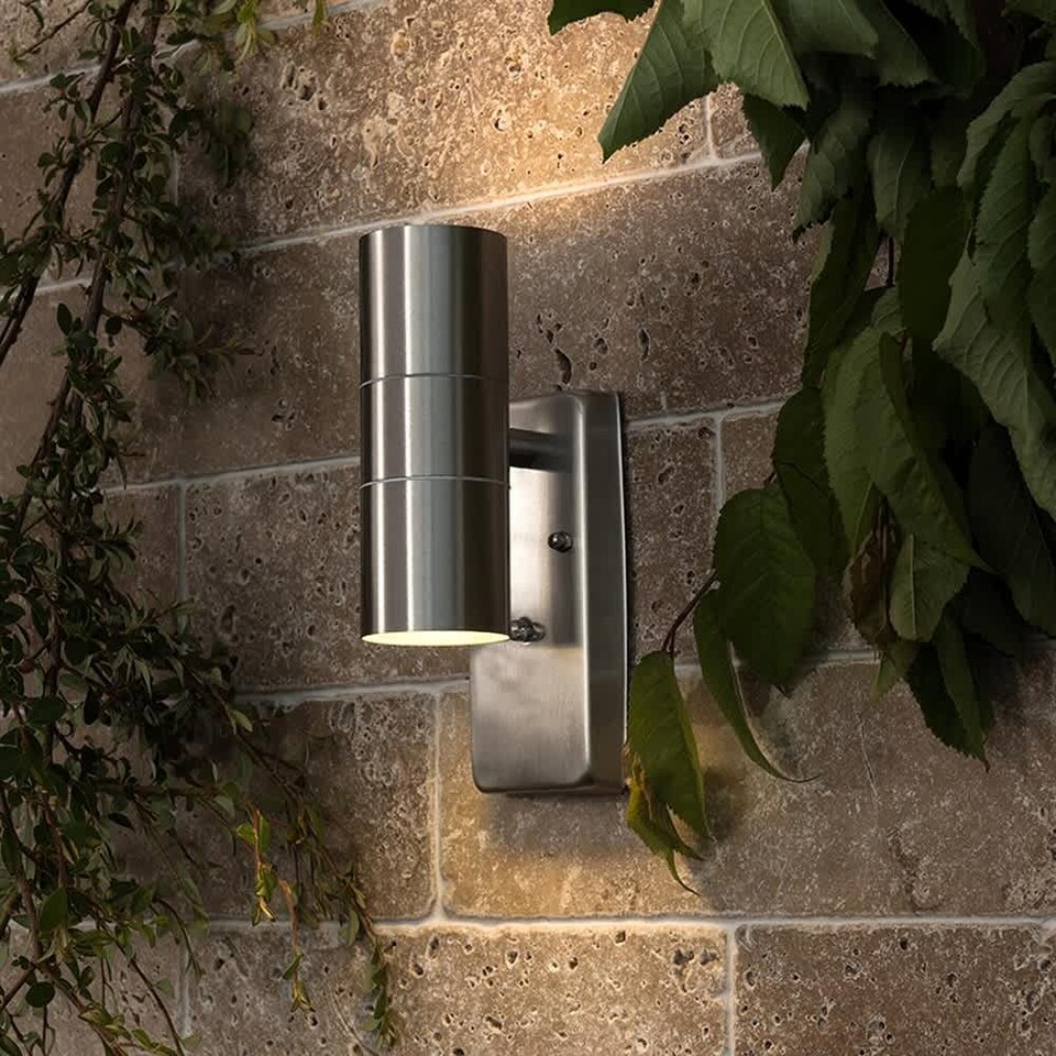 image 1 of ValueLights Brushed Chrome IP44 Rated Up Down Outdoor Security Wall Light