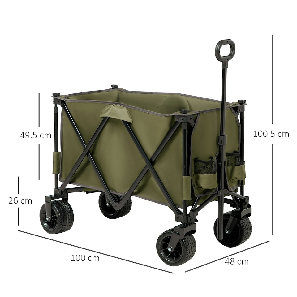 image 1 of Outsunny Folding Wagon Garten Cart Collapsible Camping Trolley on Wheels, Grey