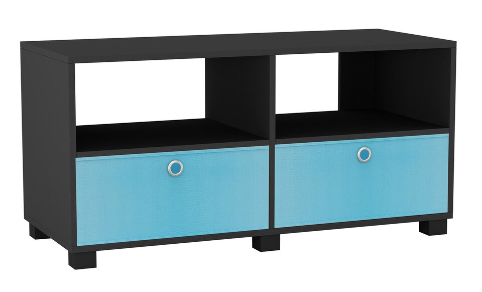 image 1 of Black TV Stand with 2 Drawers | Black | Black & Sky Blue | 1