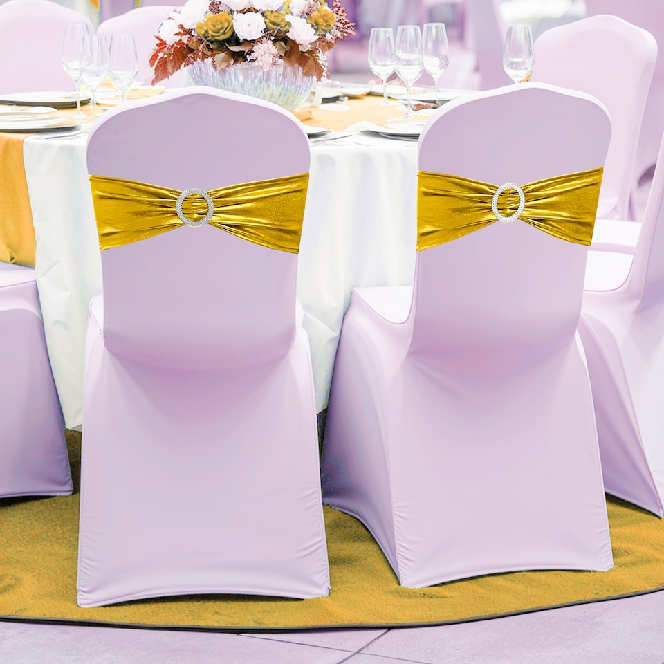 image 1 of 36cm x 13cm Synthetic Fabric Shiny Chair Band with Buckle - 1pc