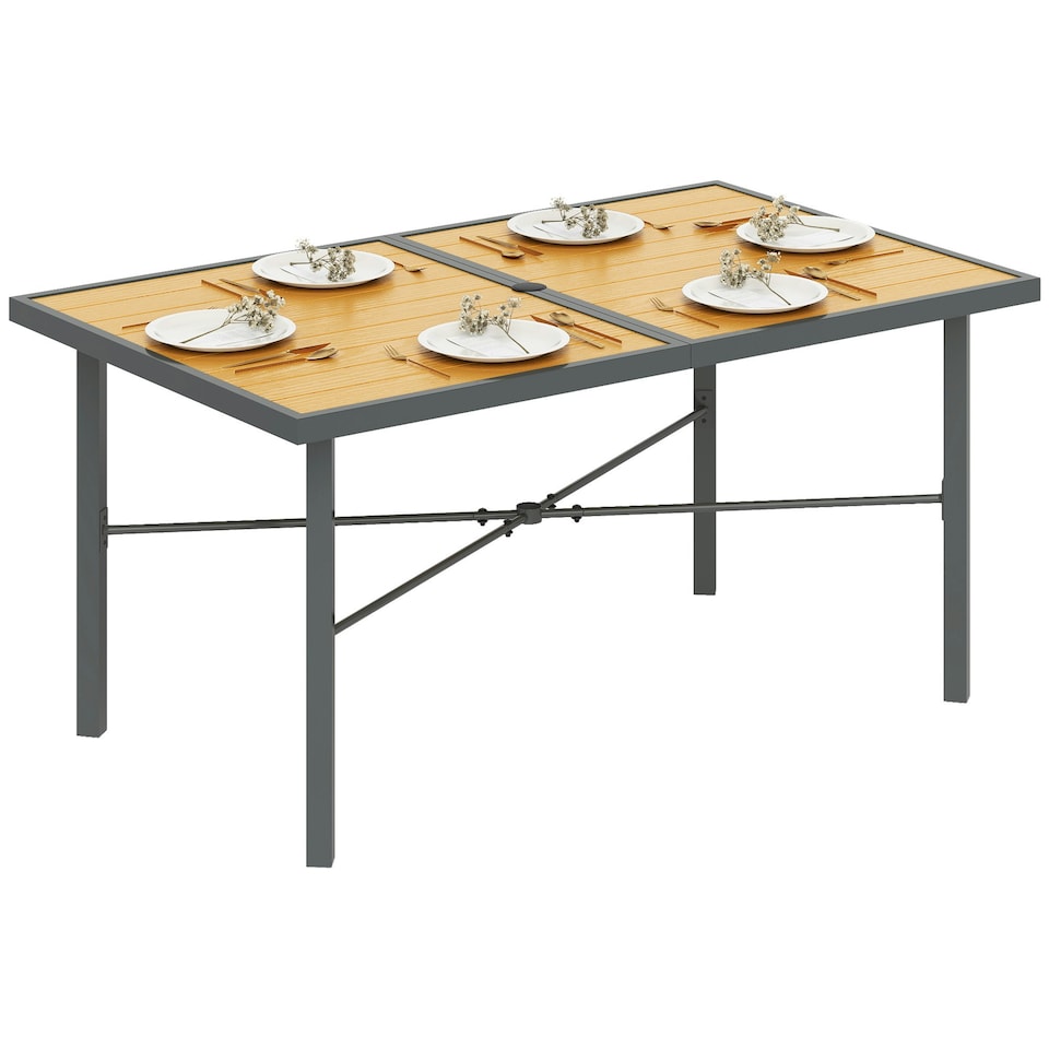 image 1 of Outsunny Dining Garden Table for 6 with 5cm Umbrella Hole Yellow | Natural wood finish