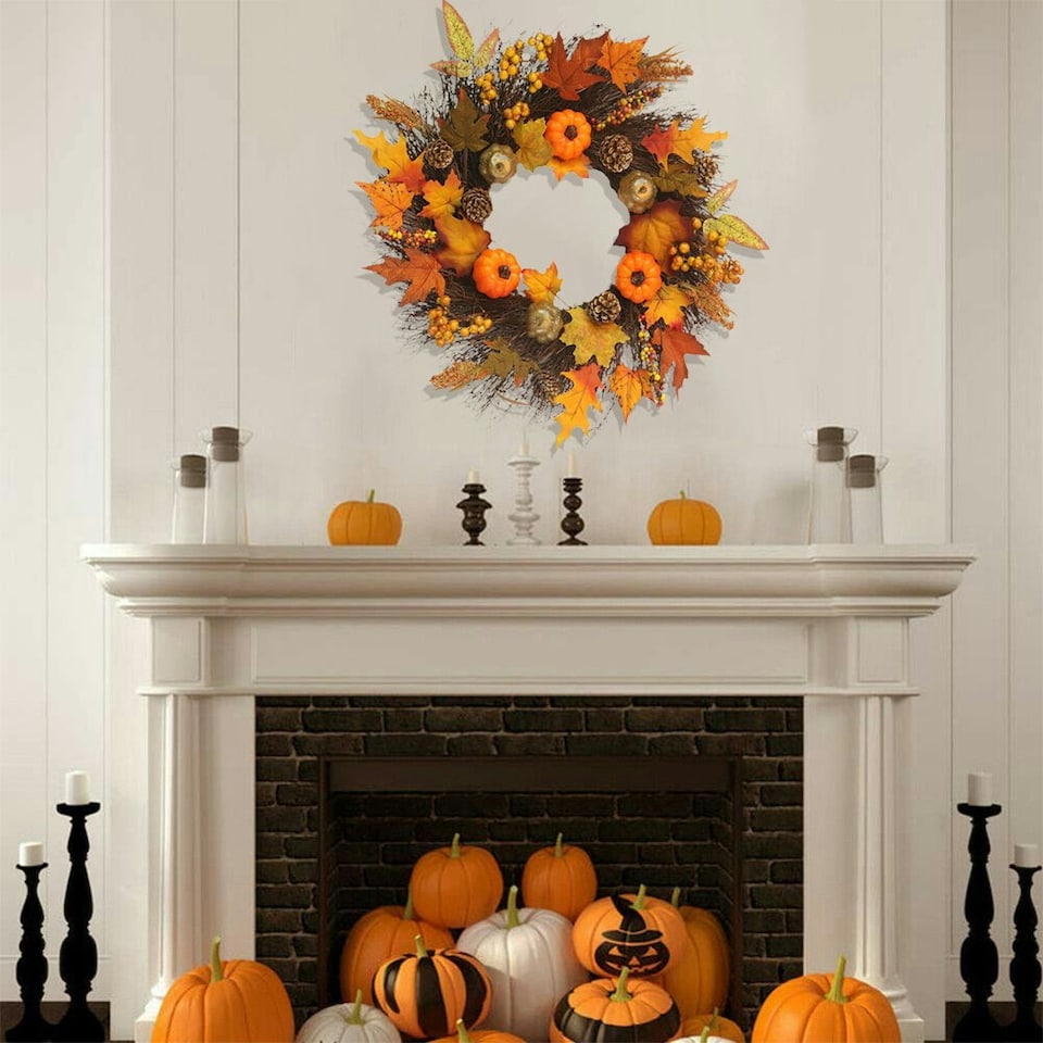 image 1 of Living and Home Artificial Autumn Halloween Prelit Wreath Decorations