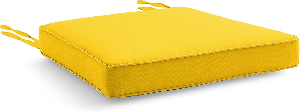 image 1 of Water Resistant Chair Cushions with Ties | Indoor & Outdoor Seat Pads | 44cm x 50cm | Yellow | (Pack of 1)