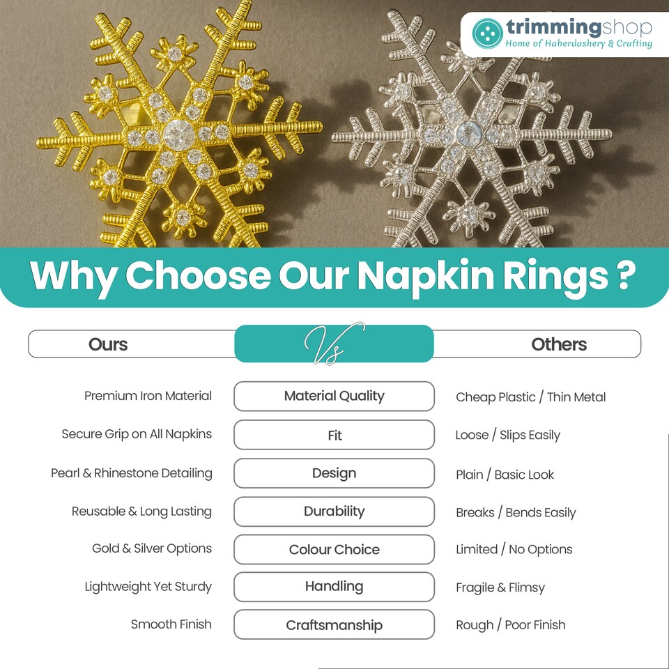 image 1 of 1pc Snowflake Napkin Rings, Napkin Holder with Diamante Rhinestone