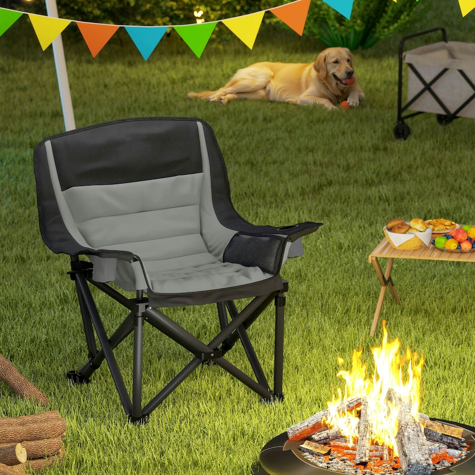 image 1 of Outsunny Camping Chair for Adults, Padded Folding Chair, Olive Green
