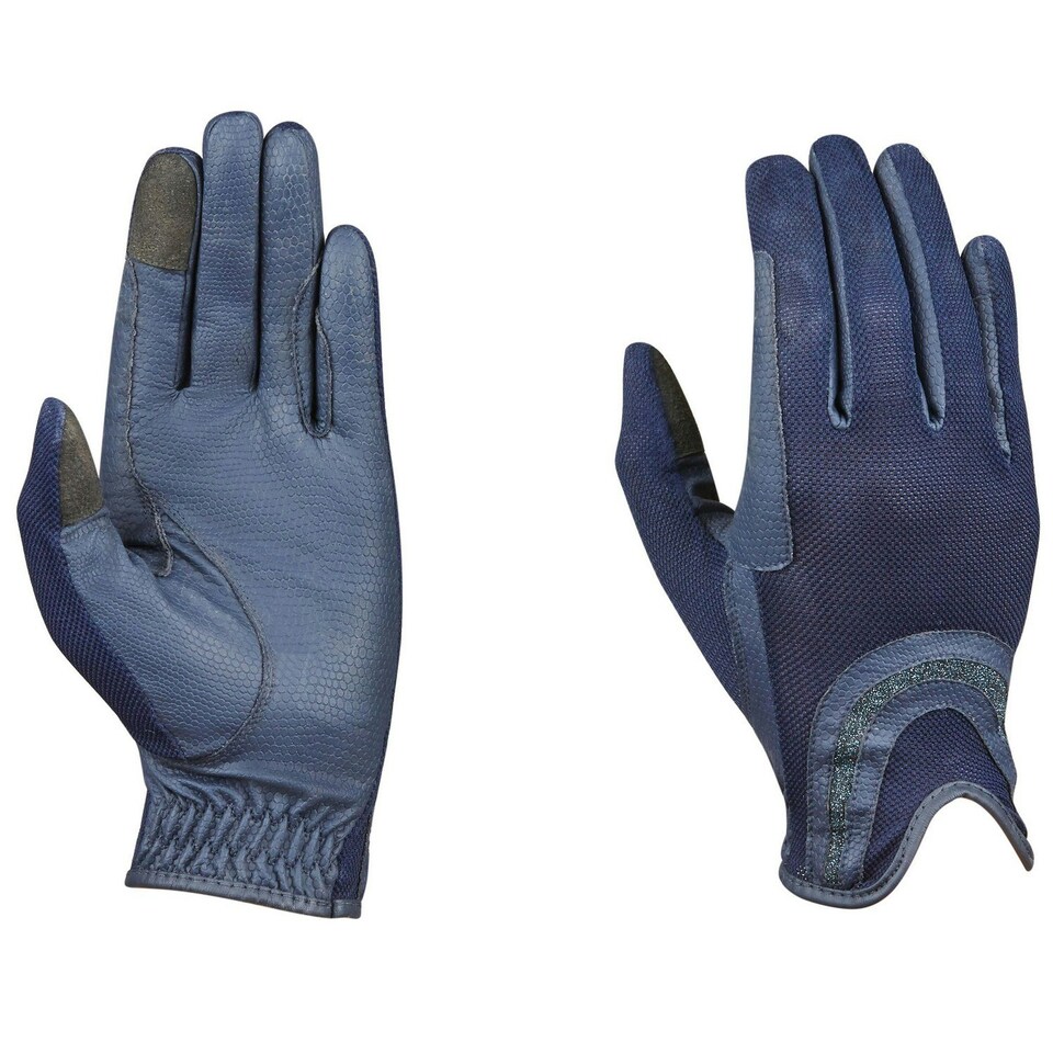 image 1 of Dublin Mesh Palm Goat Leather Glitter Riding Gloves - Navy - S Blue | S