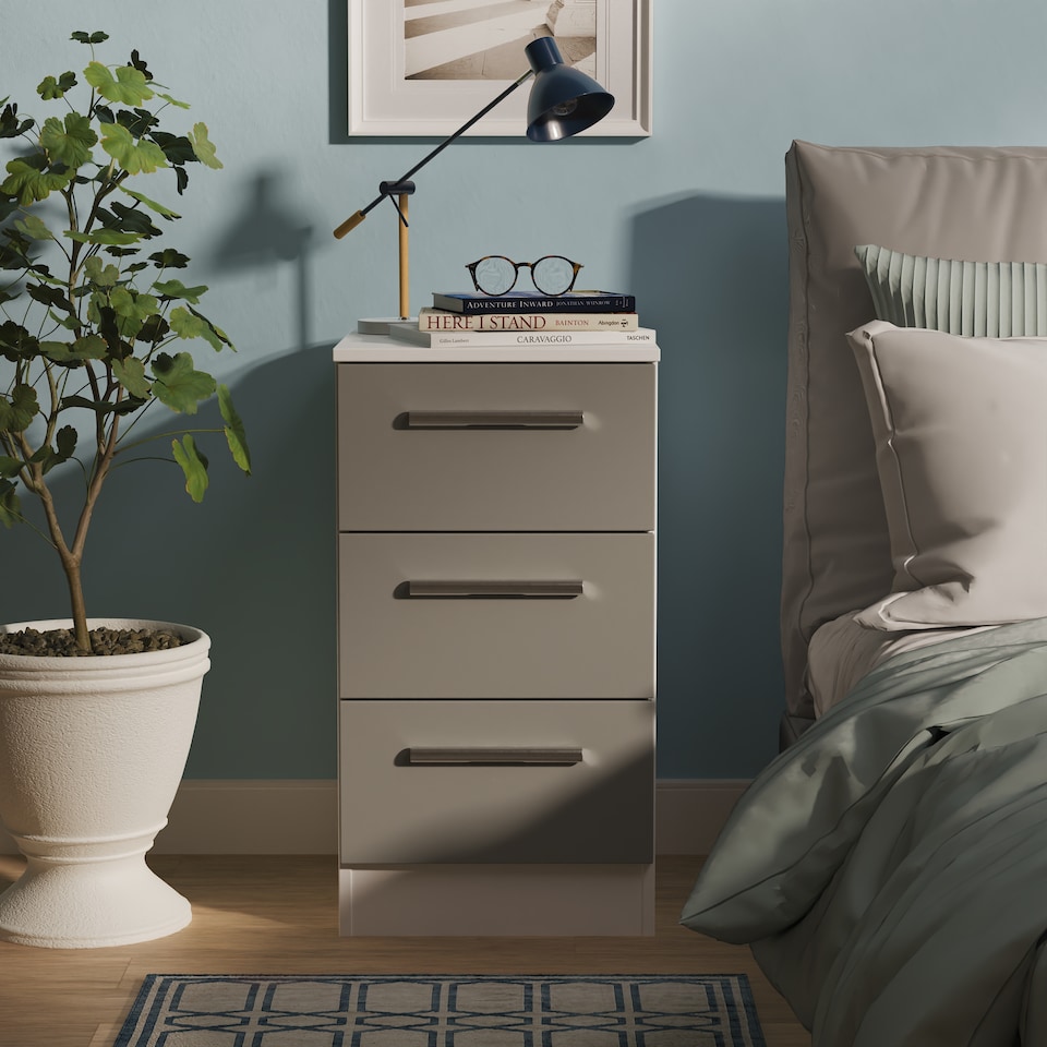 image 1 of Trent 3 Drawer Bedside Cabinet in Dusk Grey & White Matt (Ready Assembled) | Grey | Dusk Grey & White Matt