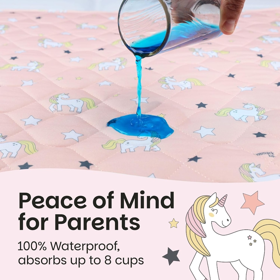 image 1 of Lynmark® Toddler Potty Training Bed Pads with Tucks, Absorbs Up to 1200ml, 90x85cm (Tucks 85x45cm) Unicorn | Pink | Unicorn | 1