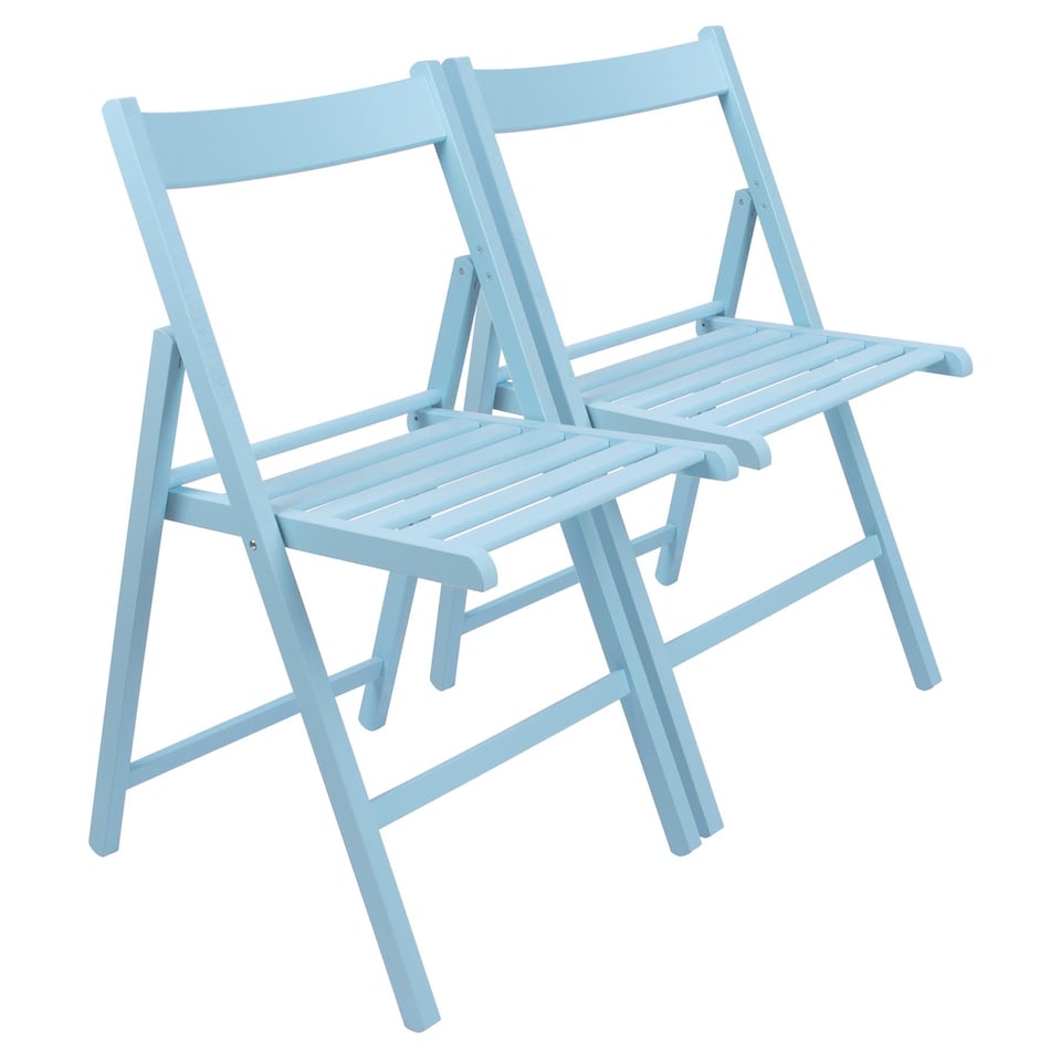 image 1 of Harbour Housewares Beech Wood Folding Chairs - Denim Blue - Pack of 2 | Blue | Denim Blue
