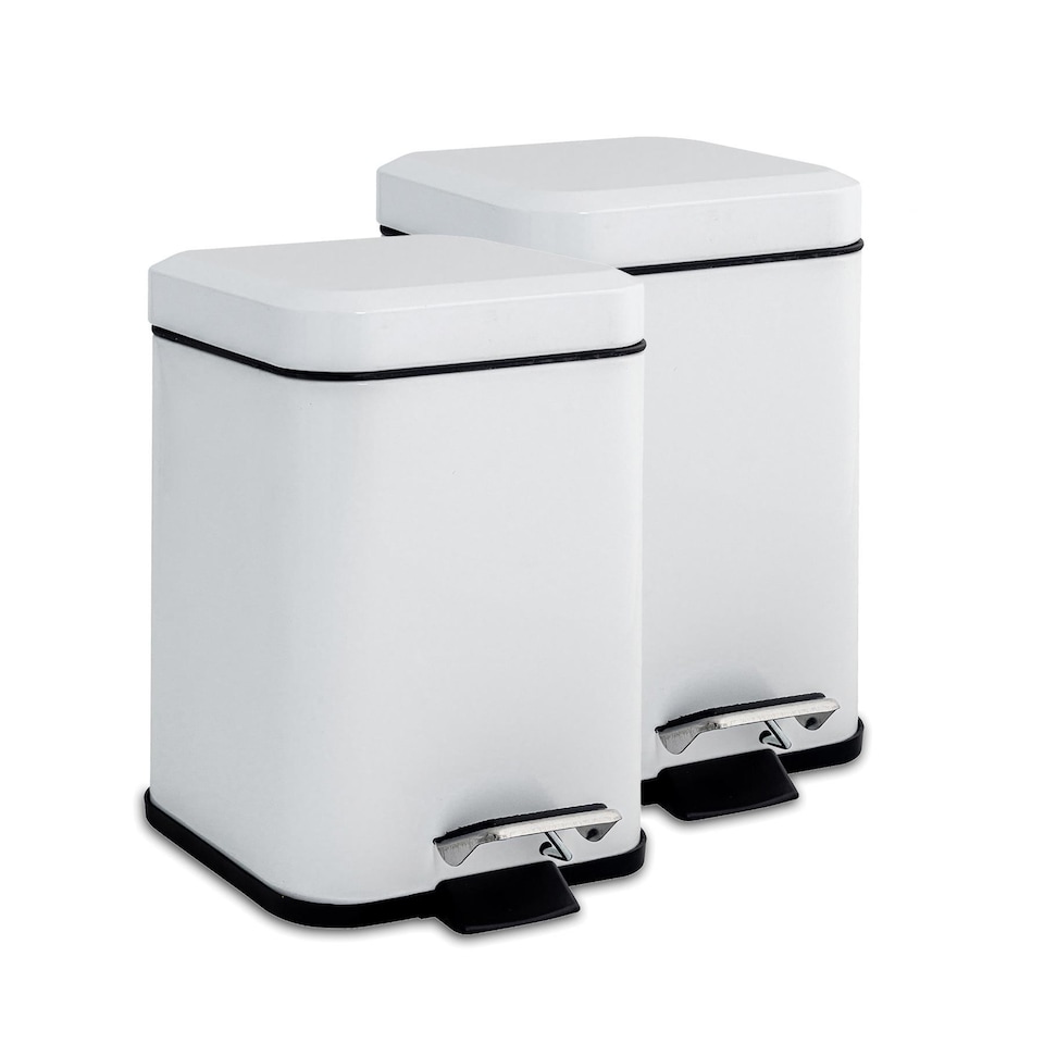 image 1 of Harbour Housewares Square Bathroom Pedal Bins - 3 Litre - Chrome - Pack of 2