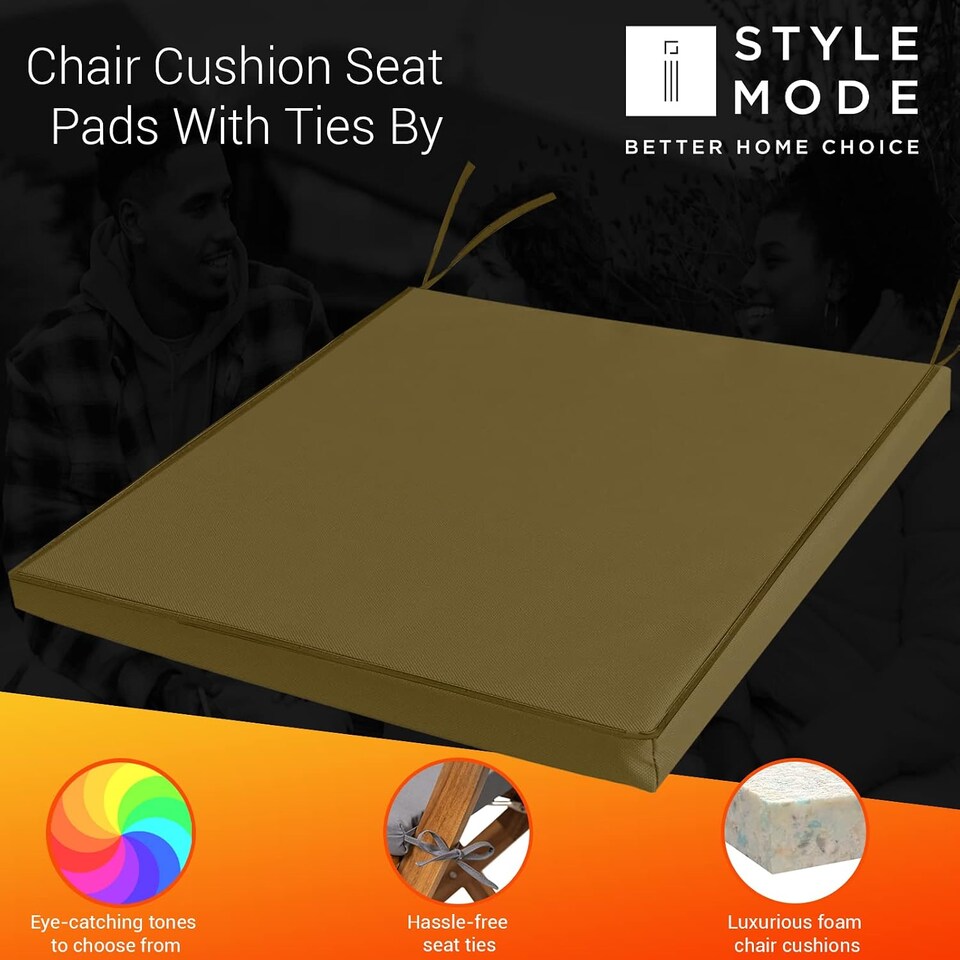 image 1 of Water Resistant Chair Cushions with Ties | Indoor & Outdoor Seat Pads | 44cm x 50cm | Brown | (Pack of 1)