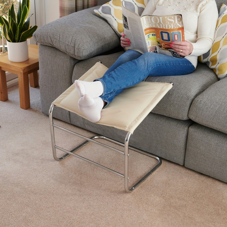 image 1 of Greenhurst Beige Footrest with Chrome Frame – Ergonomic Leg Support for Relaxation & Improved Circulation Brown | Beige