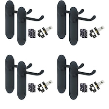 Golden Grace 4 Sets Victorian Scroll Design Door Handles Lever on Shaped Backplate in Matt Black - Latch Door Pack with Ball Bearing Hinges Black