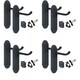 image 1 of Golden Grace 4 Sets Victorian Scroll Design Door Handles Lever on Shaped Backplate in Matt Black - Latch Door Pack with Ball Bearing Hinges Black