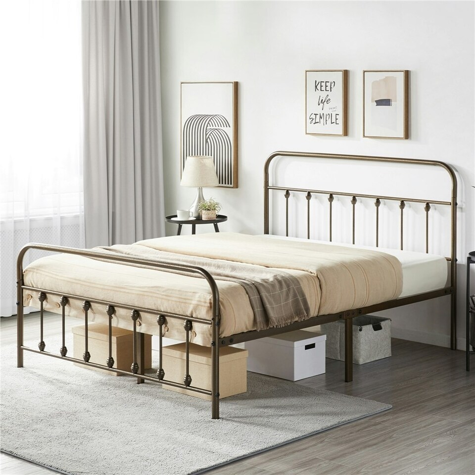 image 1 of Yaheetech Full Classic Iron Platform Bed with High Headboard and Footboard Bronze