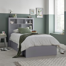 Oscar Grey Wooden Bookcase Ottoman Storage Bed Single