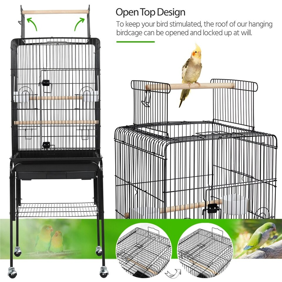 image 1 of Yaheetech 119 cm Tall Play Top Bird Cage with Removable Metal Stand Black