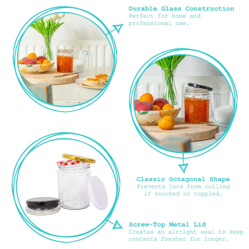 image 1 of Argon Tableware Glass Jam Jars with Lids - 380ml - Pack of 6