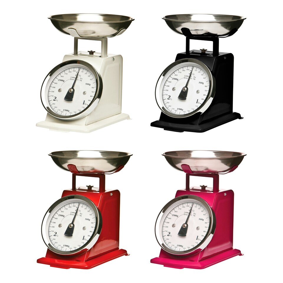 image 1 of Interiors By Premier Premium 3Kg Red Retro Kitchen Scale, Retro Style Kitchen Scale, Iron Steel Constructed Analogue Baking Scale