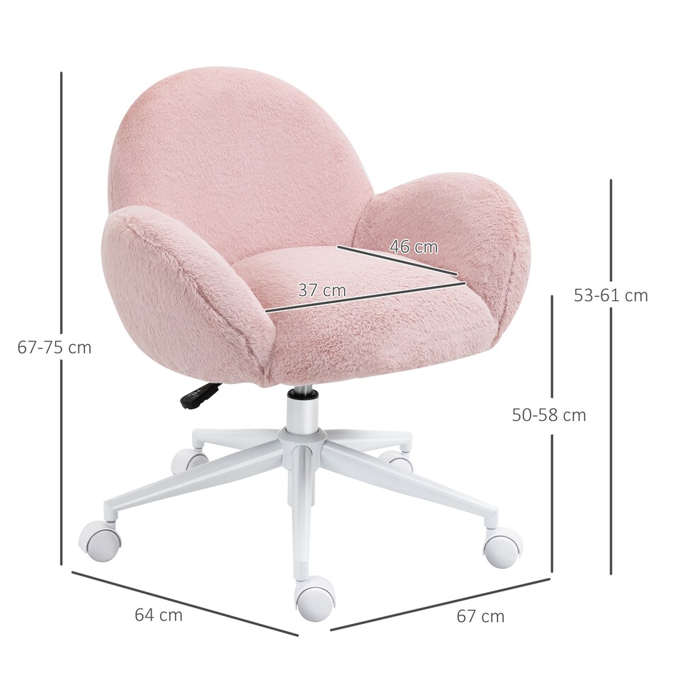 image 1 of HOMCOM Fluffy Desk Chair, Cute Makeup Vanity Chair with Rolling Wheels for Home Bedroom Living Room, Pink