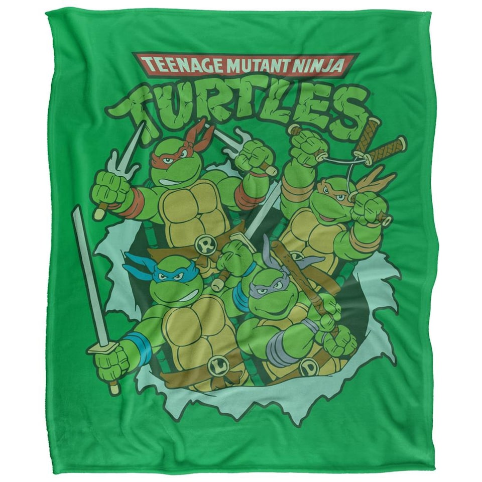 image 1 of TMNT Group Retro Silky Supersoft Blanket | Multi | Multicoloured | 152cm x 127cm | 1