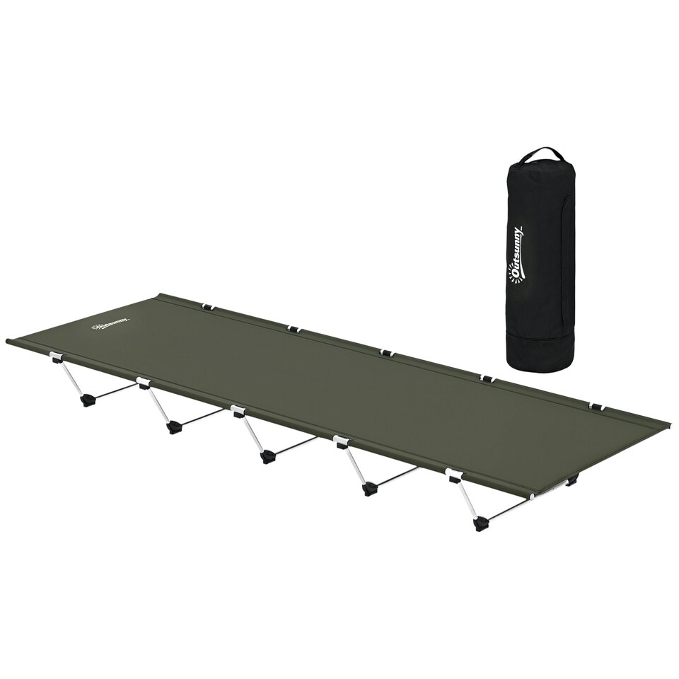 image 1 of Outsunny Lightweight Camping Cot Portable Compact Sleeping Bed w/ Carry Bag Grey | Dark Grey