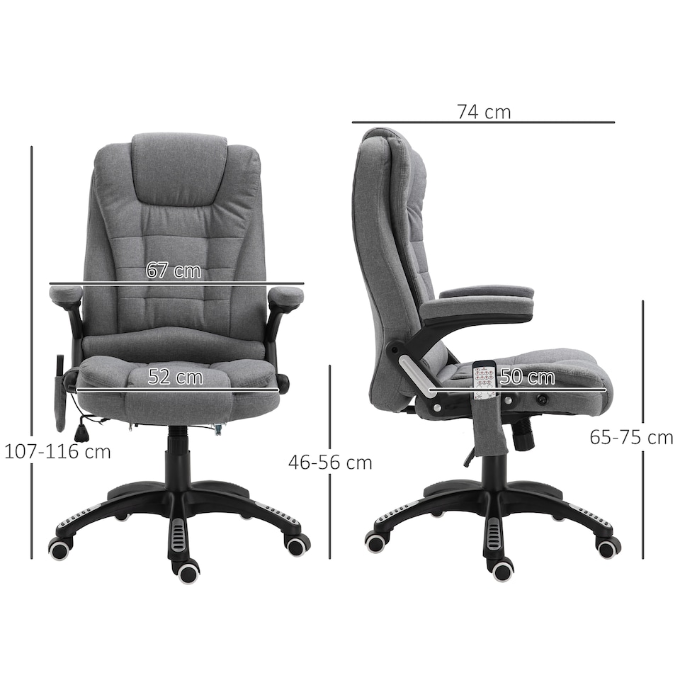 image 1 of Vinsetto Office Chair, Ergonomic Desk Chair with 6-Point Massage and Back Heated, Linen-Feel Fabric Computer Gaming Chair with Arms, Lumbar Support, Grey
