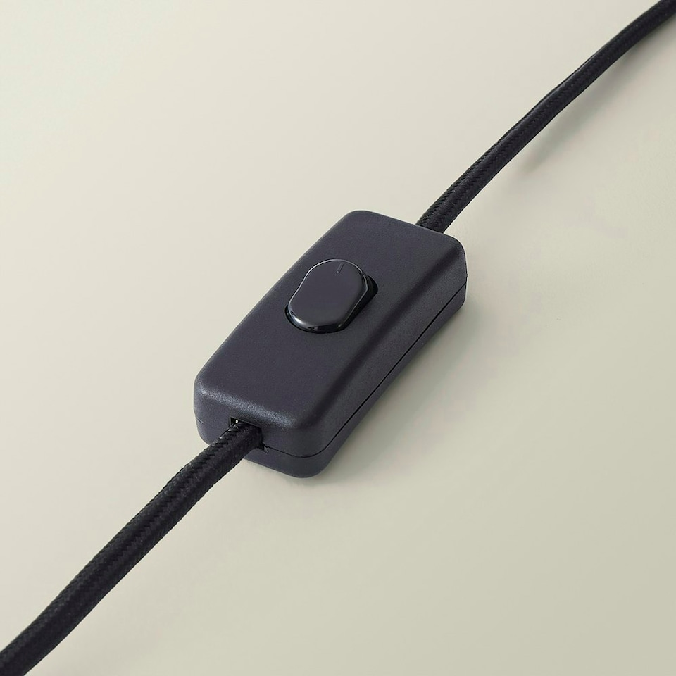 image 1 of ValueLights Maeve Scallop Black Trim Drum Shade Matte Black Bobbin Table Lamp and LED Bulb Black