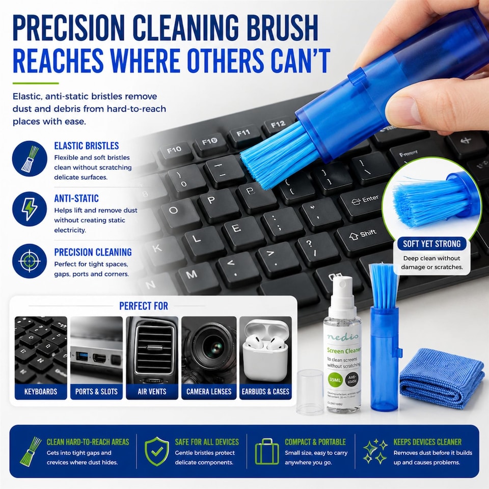 image 1 of Screen Cleaning Kit 35ml Anti-Static Alcohol-Free Cleaner, Cloth & Brush, Streak-Free TV Laptop Phone Cleaner Travel Size