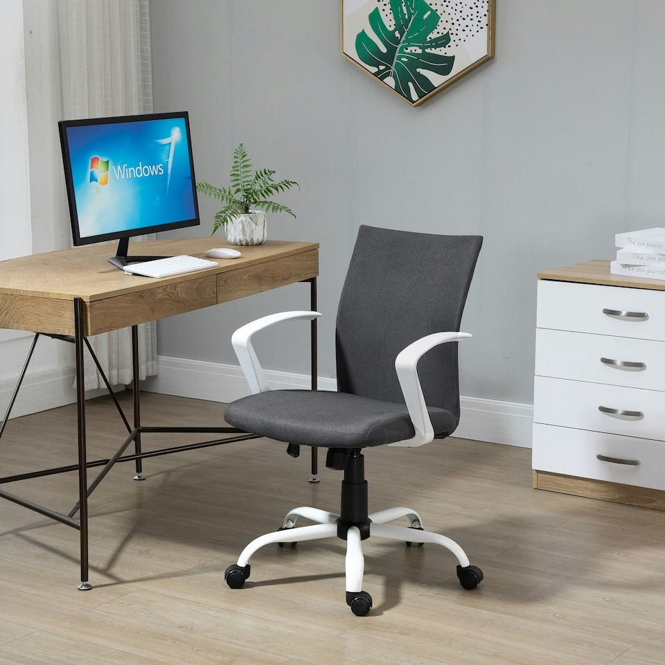 image 1 of Vinsetto Home Office Linen Chair Swivel Computer Chair, Dark Grey