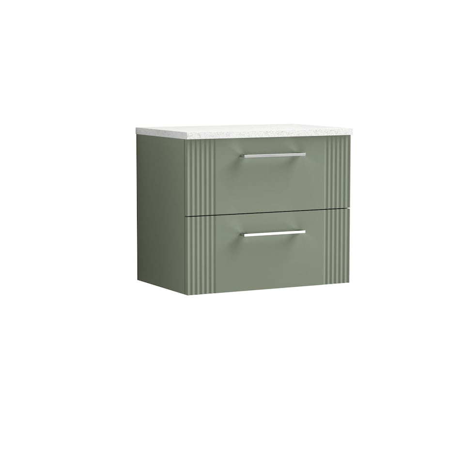 image 1 of Balterley Partial Fluted 2 Drawer Wall Hung Vanity Unit with Sparkling Laminate Worktop | Green | Satin Green