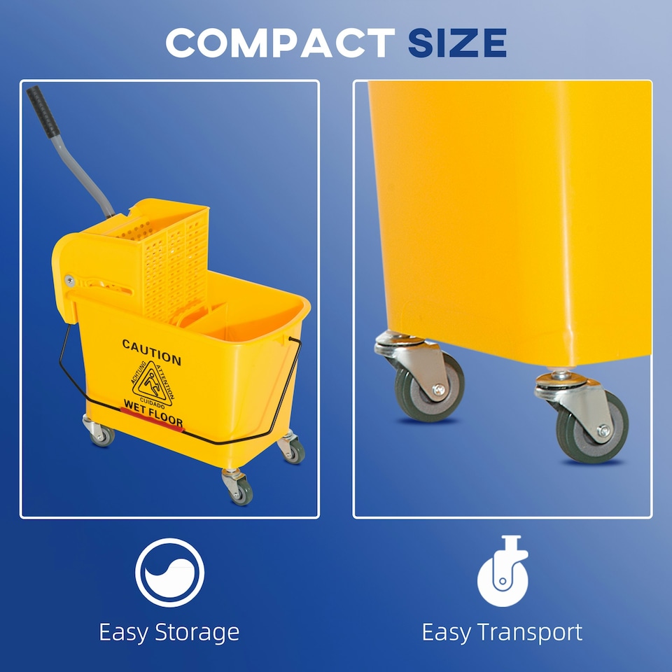 image 1 of HOMCOM 20L Compact Mop Bucket with Wringer on Wheels Yellow