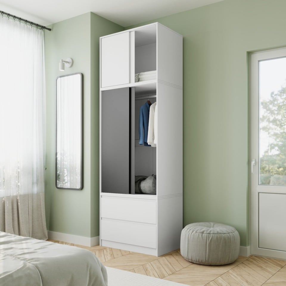 image 1 of 240cm 2 Sliding Doors Wardrobe Bedroom Storage Closet Hanging Rail Cupboard Unit | Multi | White Carcass & Black Doors | 1