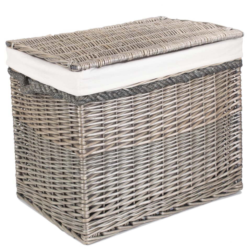 image 1 of 58cm Lined Antique Wash Wicker Storage Basket | White | White | One Size