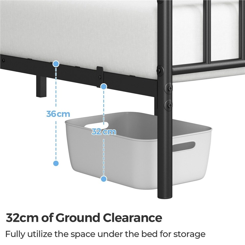image 1 of Yaheetech 4ft6 Double Metal Bed Frame with Slatted Headboard Black