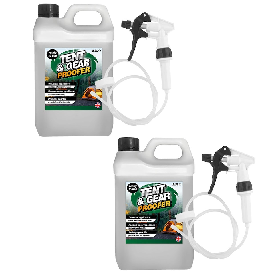 image 1 of 2 x 2.5L Tent & Gear Proofer Spray Set Ideal For Protecting Tents Complete With Long Hose Trigger