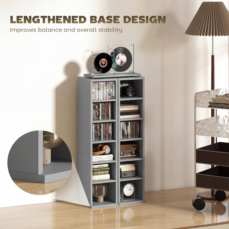 image 1 of HOMCOM Set of 2 CD Storage Units DVD Shelf with Adjustable Shelves | Grey | Light Grey | 21W x 22.5D x 88.5H cm