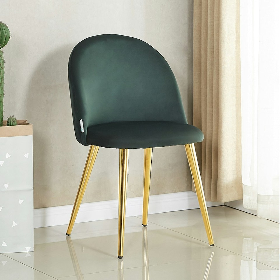 image 1 of Set of 4 Lucia Ergonomic Velvet Dining Chairs with Wooden Legs, Modern Upholstered Accent Chair | Green