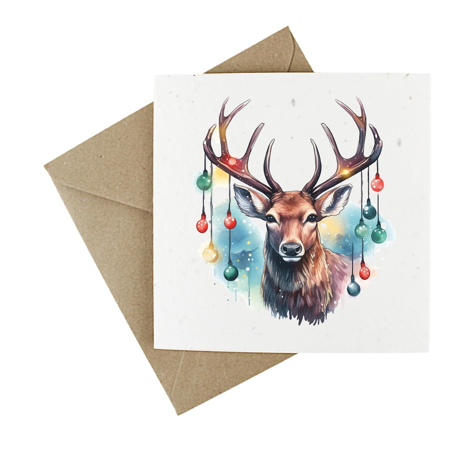 image 1 of Christmas Lights Stag - Plantable Wildflower Seed Christmas Cards - 10 Pack
