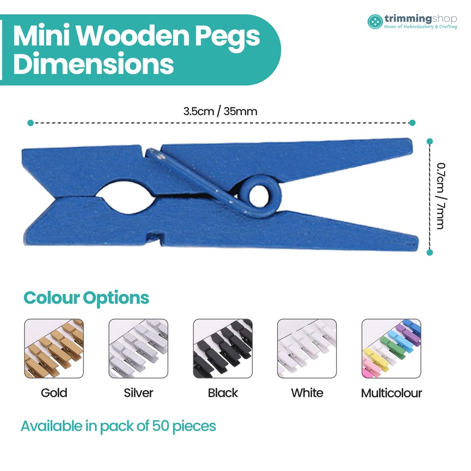 image 1 of 3.5cm Tiny Pegs, Mini Wooden Peg Silver Craft Pegs - 50pcs