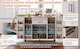image 10 of VILUXE Mobile Kitchen Island with Foldable Worktop, Hidden Cutlery Drawer, Large Drawer, Adjustable Shelves, Door Racks, Towel Rack, Spice Rack and 5 Wheels, White and Natural Wood
