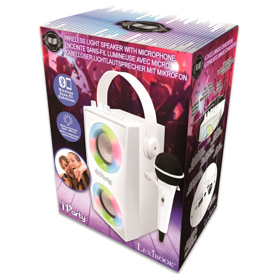 image 1 of Lexibook BTP180Z iParty Bluetooth Speakers with Mic & Lights Effects - White