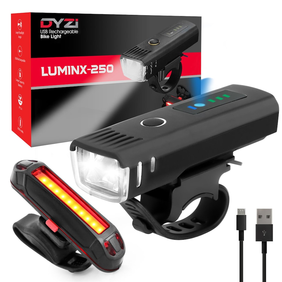 image 1 of Dyzi Bike Bicycle Light Set USB Rechargeable 4 Modes with Daylight Sensor By DYZI