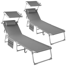 Set of 2 Sun Loungers - foldable, adjustable sun canopy | Grey | grey | 1