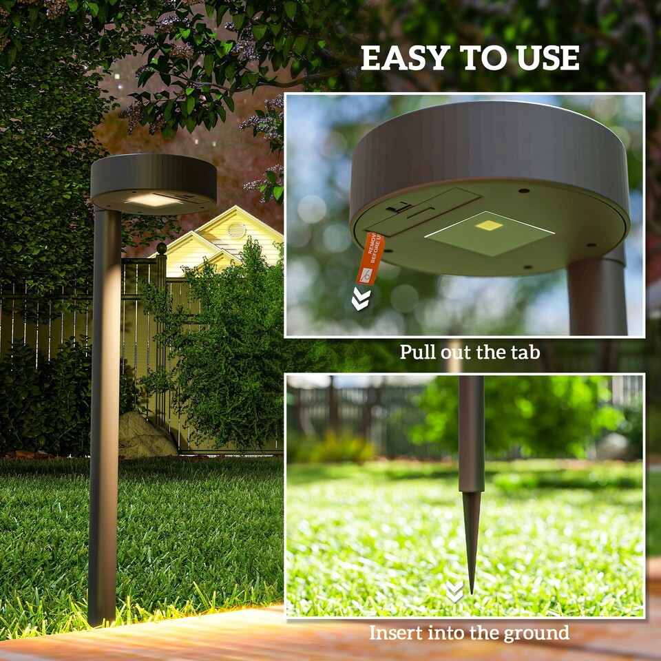 image 1 of Outsunny Solar Stake Lights 8 Pack, IP44 Pathway Lighting, Auto On/Off LED Black | Black