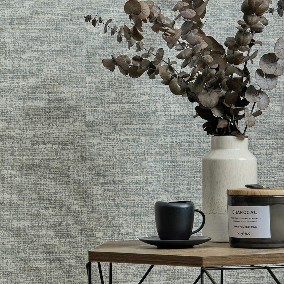 image 1 of Loom Luxe Wallpaper in Soft Blue and Grey Multi