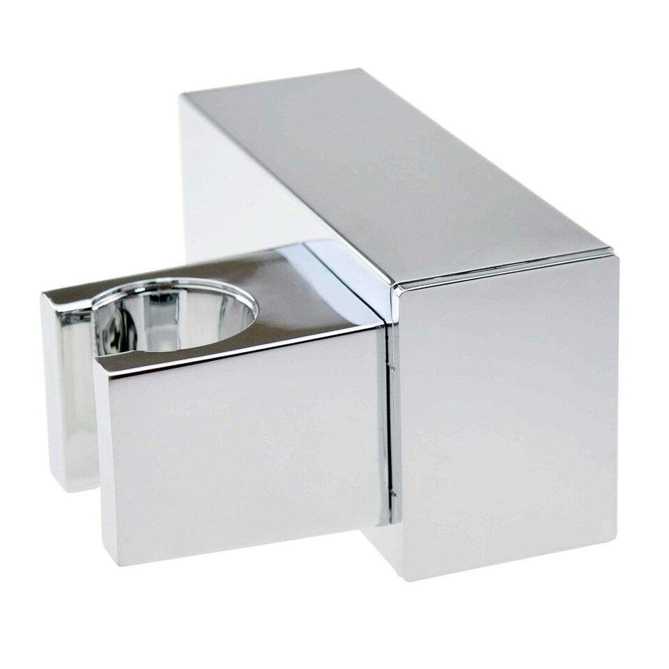 image 1 of SPARES2GO Shower Head Wall Clamp Adjustable Square Angled Chrome Bracket Handset Holder Silver
