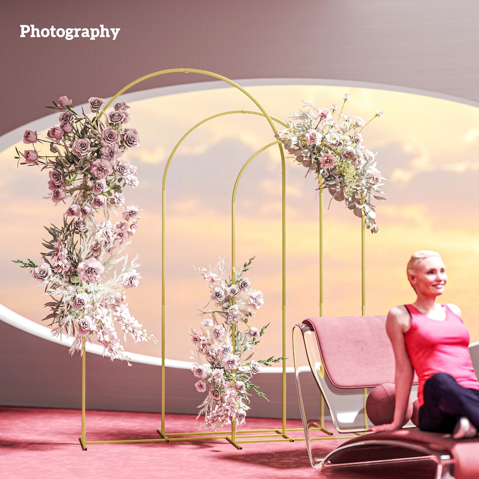image 1 of Outsunny Wedding Arch Frame Set, 2.2, 2, 1.8 m Arch Backdrop Stand Gold Tone