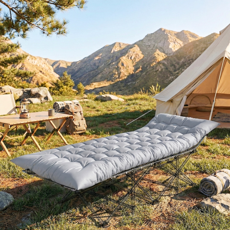 image 1 of Outsunny Sleeping Mat, Foldable Camping Pad with Elastic Straps Light Grey | Grey | Light Grey | 200 x 80 x 8 cm